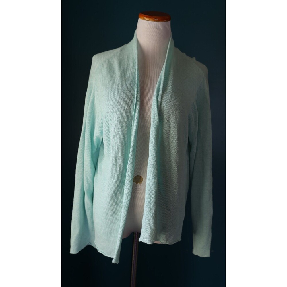 Eileen Fisher 100% Linen Open Cardigan Sweater Womens Size 1X Light Blue Layer